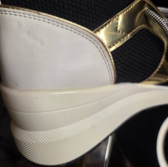 Michael Kors Hilda Knit & Leather Sock Wedge Heel Lace Up Trainers Sneakers - Picture 8 of 13